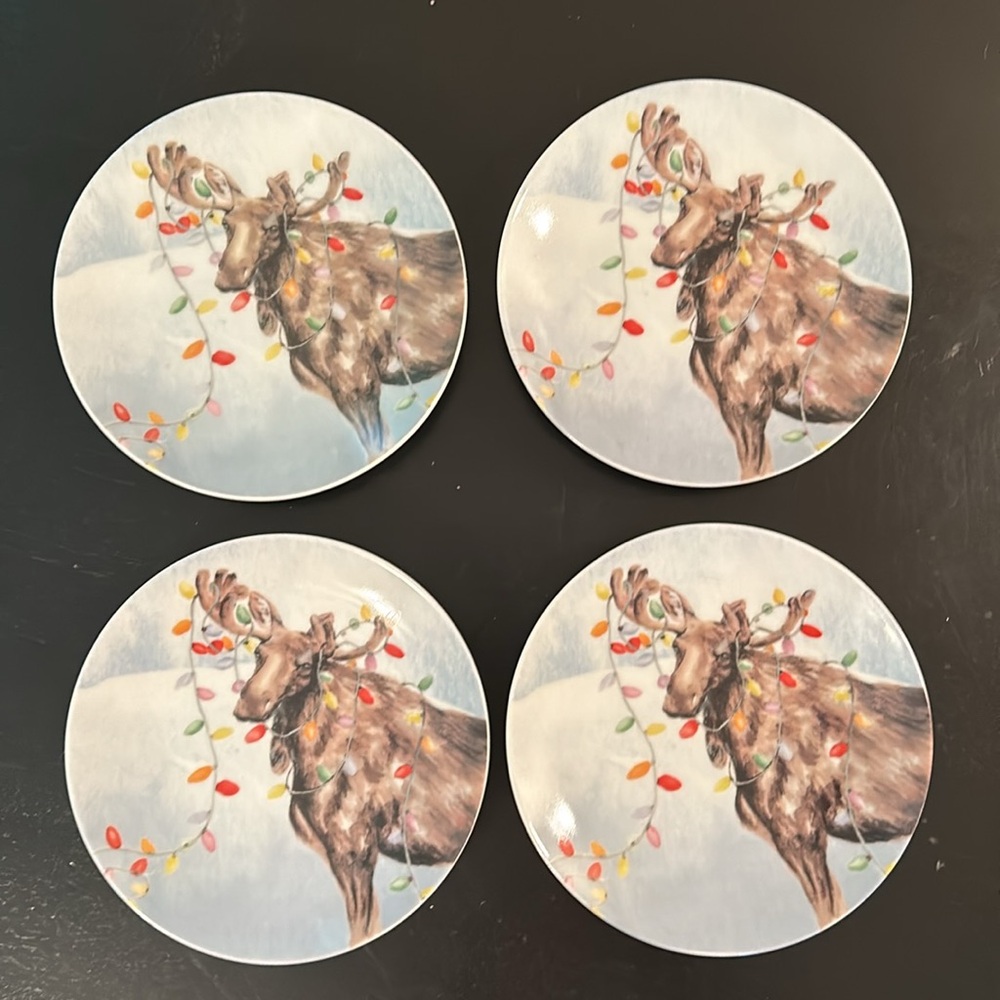 Reindeer w/Lights Holiday Glass 6" Dessert/Appetizer Plates/Replacements Qty 4